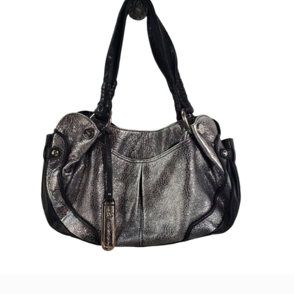 B. Makowsky Silver Leather Shoulder Bag
